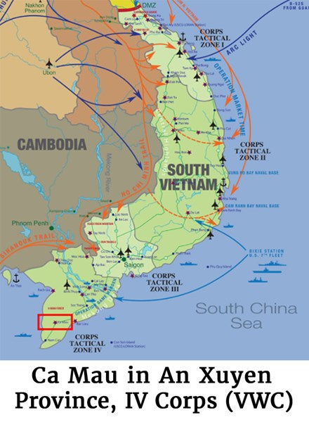 A map of Ca Mau in An Xuyen Province, IV Corps 